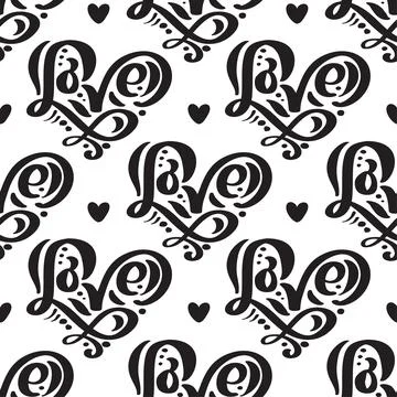 Vector seamless pattern with Love lettering calligraphy for valentines day Stockillustratie