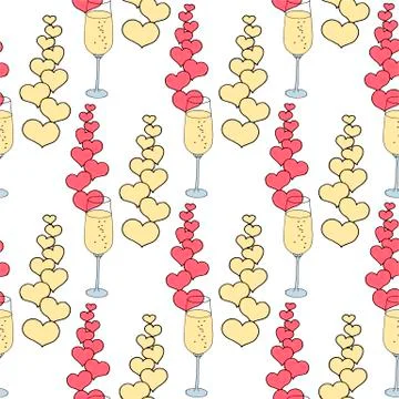 Vector seamless pattern on love theme. Valentine's day seamless wine glass and Stock Illustration