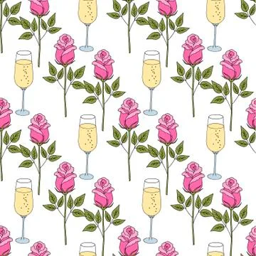 Vector seamless pattern on love theme. Valentine's day seamless wine glass and Illustrazione stock