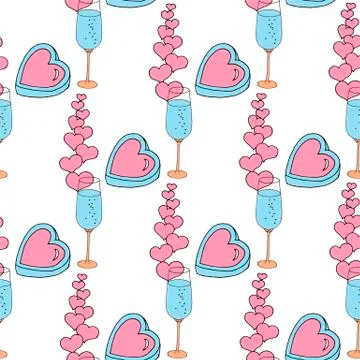 Vector seamless pattern on love theme. Valentine's day seamless wine glass and Stock Illustration