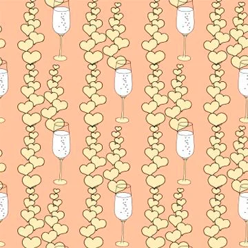 Vector seamless pattern on love theme. Valentine's day seamless wine glass and Stock Illustration