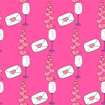 Vector seamless pattern on love theme. Valentine's day seamless wine glass and Stock Illustration