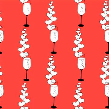 Vector seamless pattern on love theme. Valentines day seamless wine glass and Stock Illustration