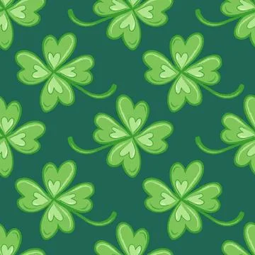 Vector seamless pattern of lucky four leaf clover for Patrick's day. Four l.. Stock Illustration