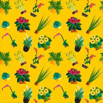 Vector seamless pattern made of home plants and flowers Stock Illustration