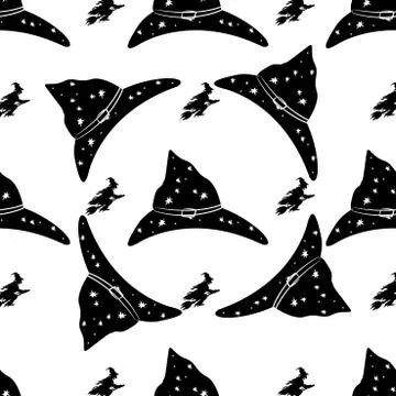 Vector seamless pattern made of witch hats Stock Illustration