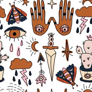 Vector seamless pattern with magic elements Illustrazione stock