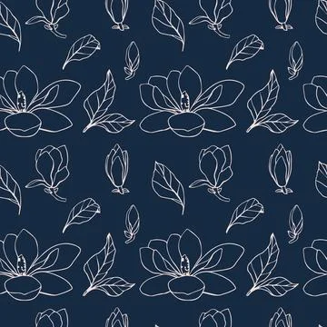Vector seamless pattern with magnolia flower silhouette in soft pastel color on Stock Illustration