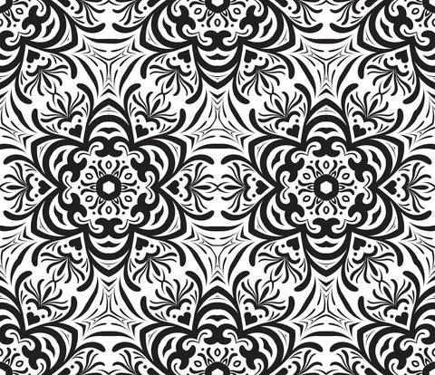 Vector seamless pattern with Mandala. Snowflake. Monochrome vector illustration Stock Illustration