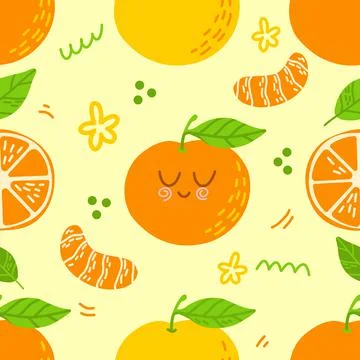 Vector seamless pattern with mandarins. Trendy hand drawn textures Stock Illustration