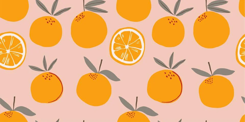 Vector seamless pattern with mandarins. Trendy hand drawn textures. Modern Illustrazione stock