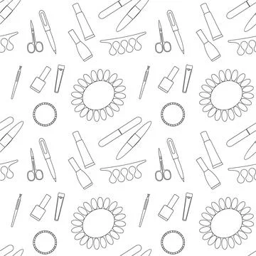 Vector seamless pattern of manicure and pedicure tools on a white background Stock Illustration