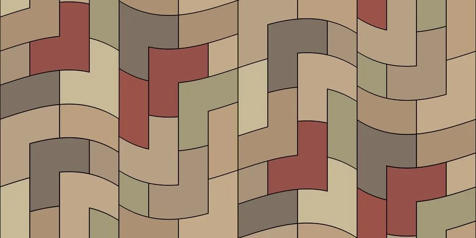 Vector seamless pattern of many geometric shapes in green, beige, brown tones Stockillustratie