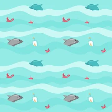 Vector seamless pattern with marine animals and pirate accessories Stock Illustration
