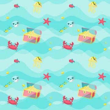 Vector seamless pattern with marine animals and pirate accessories Illustrazione stock