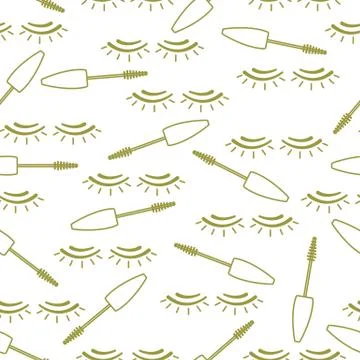 Vector seamless pattern with mascara, eyelashes. Stock Illustration