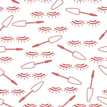 Vector seamless pattern with mascara, eyelashes. Stock Illustration