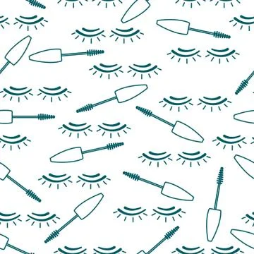 Vector seamless pattern with mascara, eyelashes. Stock Illustration