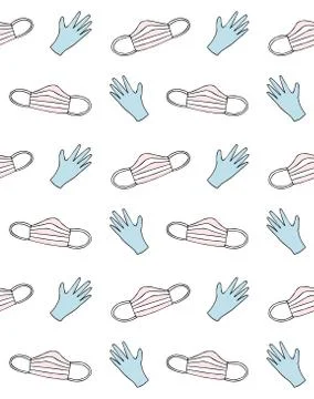 Vector seamless pattern of medical mask and gloves Stock Illustration