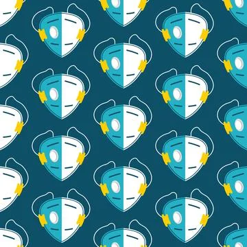 Vector seamless pattern with medical masks and respirators Stock Illustration