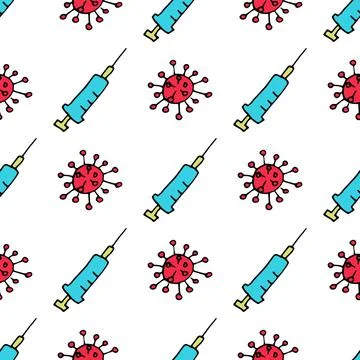 Vector seamless pattern on a medical theme in the Doodle style. Coronavirus Stock Illustration