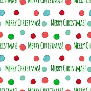 Vector seamless pattern: Merry Christmas lettering and red and green watercol Stock Illustration