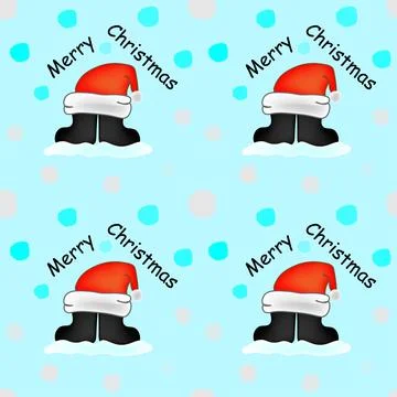 Vector seamless pattern with Merry Christmas greetings. Santa Claus red hat is Illustrazione stock
