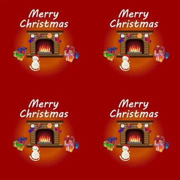 Vector seamless pattern with Merry Christmas greetings. A home fireplace with a Stockillustratie