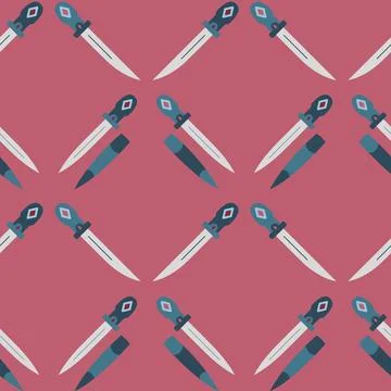 Vector seamless pattern of metallic historical dagger on a pink background... Illustrazione stock