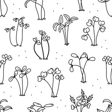 Vector seamless pattern with microgreens. Healthy young seedlings. Healthy ec 스톡 일러스트