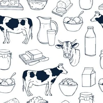 Vector seamless pattern with milk food Stock Illustration