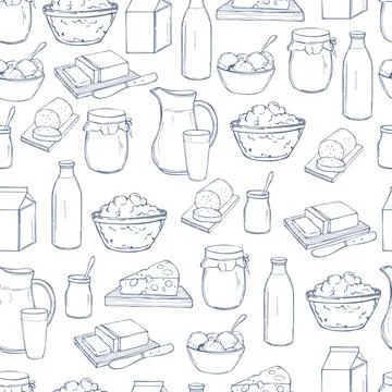 Vector seamless pattern with milk food Stock Illustration