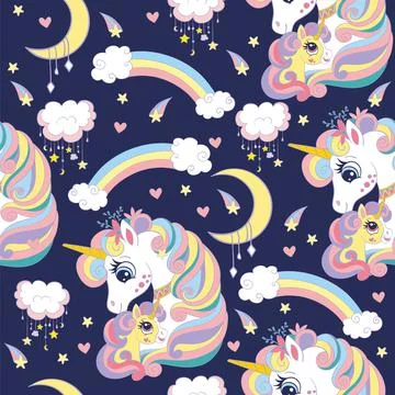 Vector seamless pattern with mom and baby unicorns Illustrazione stock