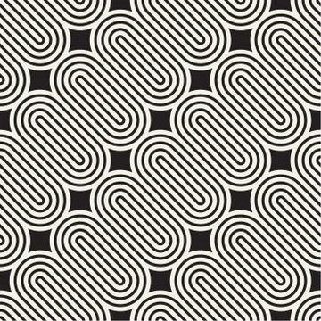 Vector seamless pattern. Monochrome bold round stripes. Decorative geometric Illustrazione stock