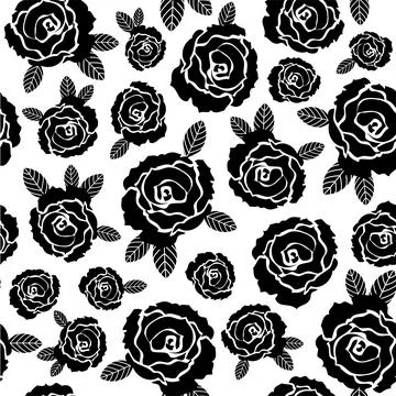 Vector seamless pattern monochrome roses Stock Illustration