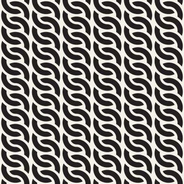 Vector seamless pattern. Monochrome rounded wavy stripes background. Geometri 스톡 일러스트