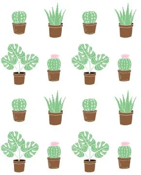 Vector seamless pattern of monstera and cactus Stock Illustration