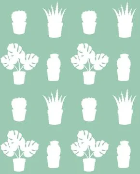 Vector seamless pattern of monstera and cacti Stock Illustration
