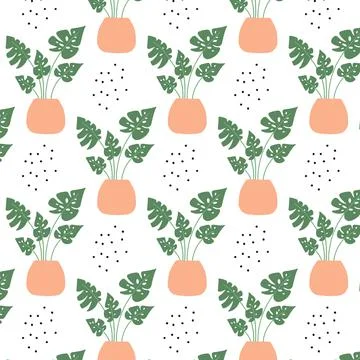 Vector seamless pattern with monstera. Stock Illustration