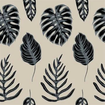 Vector seamless pattern of monstera leaves. Hand drawn vector illustration Stock Illustration