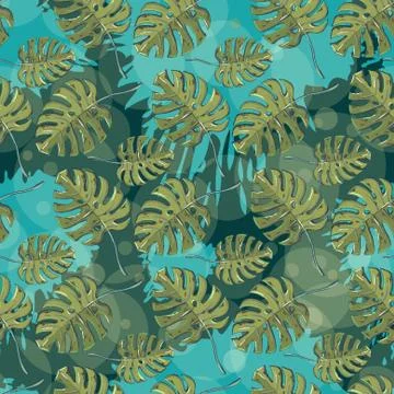 Vector seamless pattern with monstera leaves on a blots ink Stock Illustration