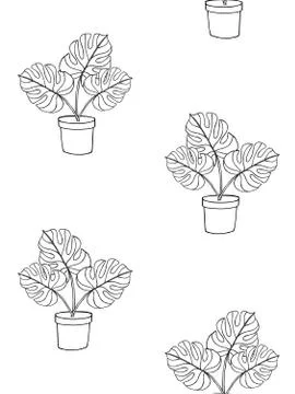 Vector seamless pattern of monstera in pot Stock Illustration