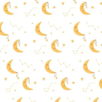 Vector seamless pattern with moon and stars. Stock Illustration
