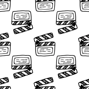 Vector seamless pattern from Movie clapperboard doodle. a hand-drawn movie Stock Illustration