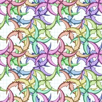 Vector seamless pattern of multi-colored volume arrows on checkered paper Stock Illustration