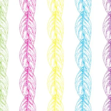 Vector seamless pattern with multi colored outline leaves on a white  Stock Illustration