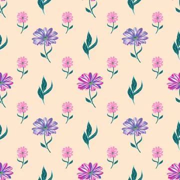 Vector seamless pattern with multi-colored osteospermum flowers Stock Illustration