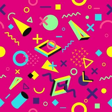 Vector seamless pattern with multicolor geometric shapes on dark backgroun... Stock Photos