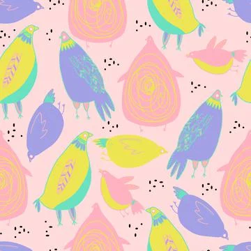Vector seamless pattern multicolored cute birds . Illustrazione stock