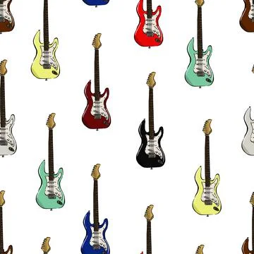 Vector seamless pattern Multicolored electric guitars Stock-Illustration